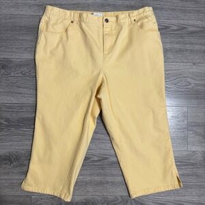 CJ Banks Women Plus 18W Yellow Cropped Denim Capri Pants Side Slit Mid Rise